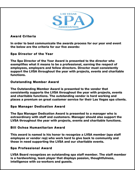 Awards – Las Vegas Spa Association